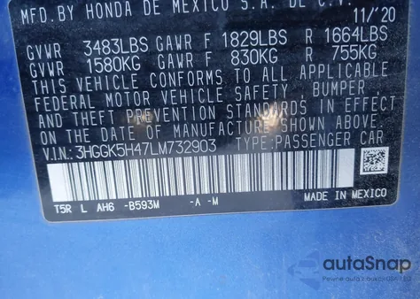 2020 Honda Fit Lx из США, поврежденный, VIN 3HGGK5H47LM732903